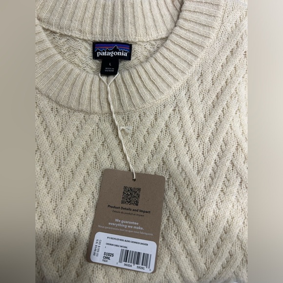Patagonia Women's L Large Recycled Wool-Blend Crewneck Sweater Natural NWT Cozy - Picture 4 of 9